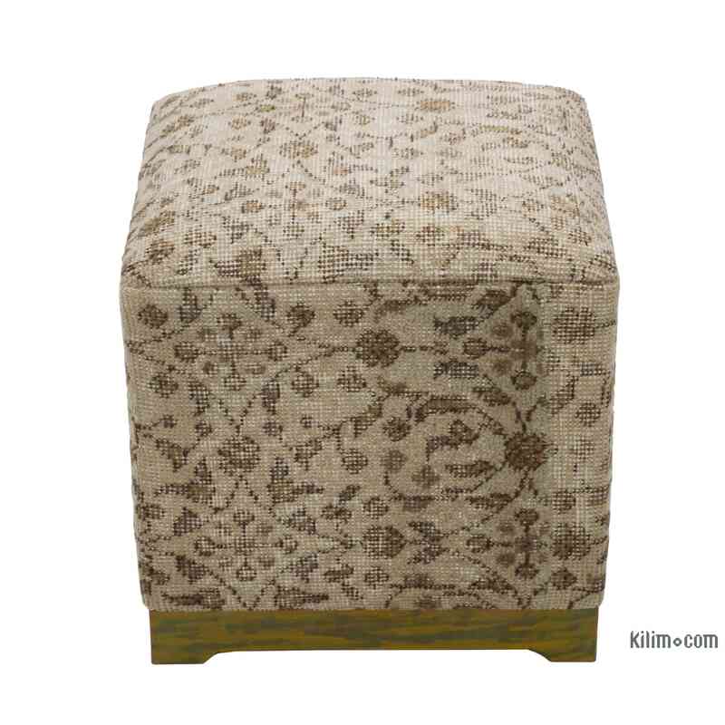 Vintage Wool Rug Upholstered Cube Ottoman - K0057328