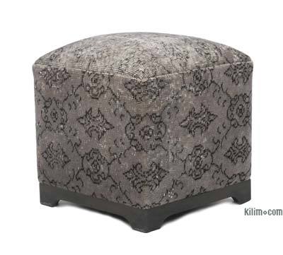 Vintage Wool Rug Upholstered Cube Ottoman