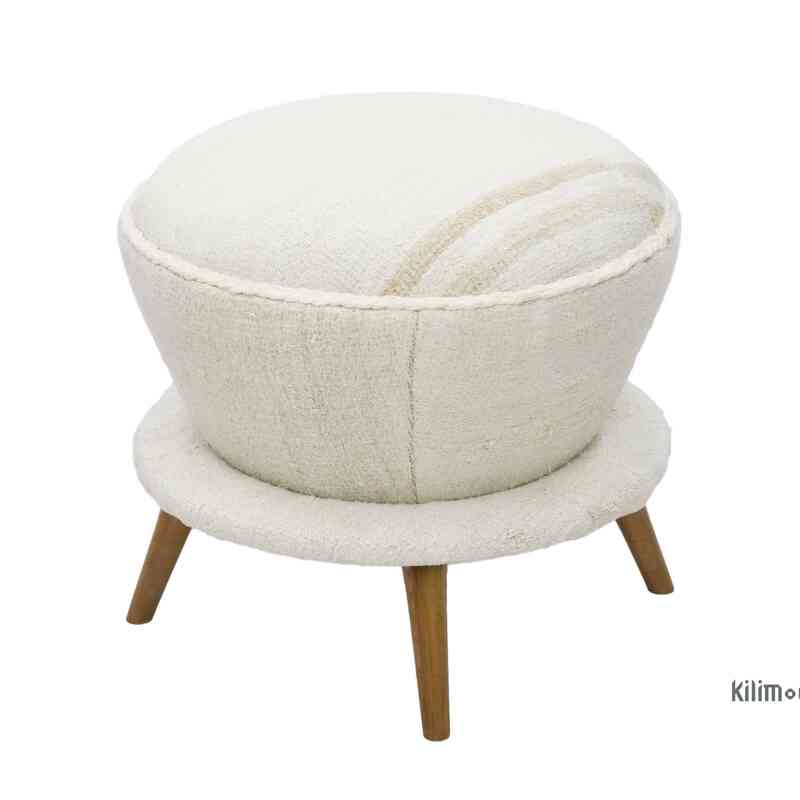 Vintage Hemp Kilim Upholstered Stool - K0057330
