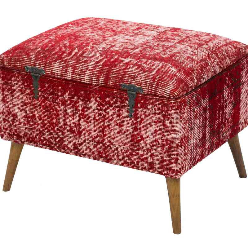 Vintage Rug Upholstered Ottoman with Storage - K0057336