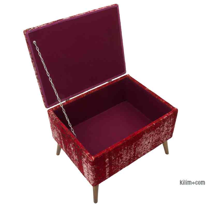 Vintage Rug Upholstered Ottoman with Storage - K0057336