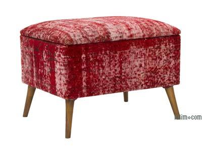 Vintage Rug Upholstered Ottoman with Storage