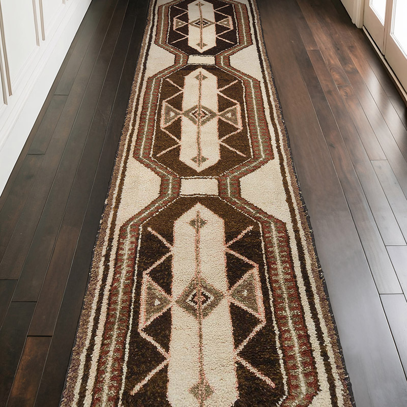 Beige, Brown Vintage Tribal Runner Rug - 3' 7" x 11' 3" (43" x 135") - K0057376