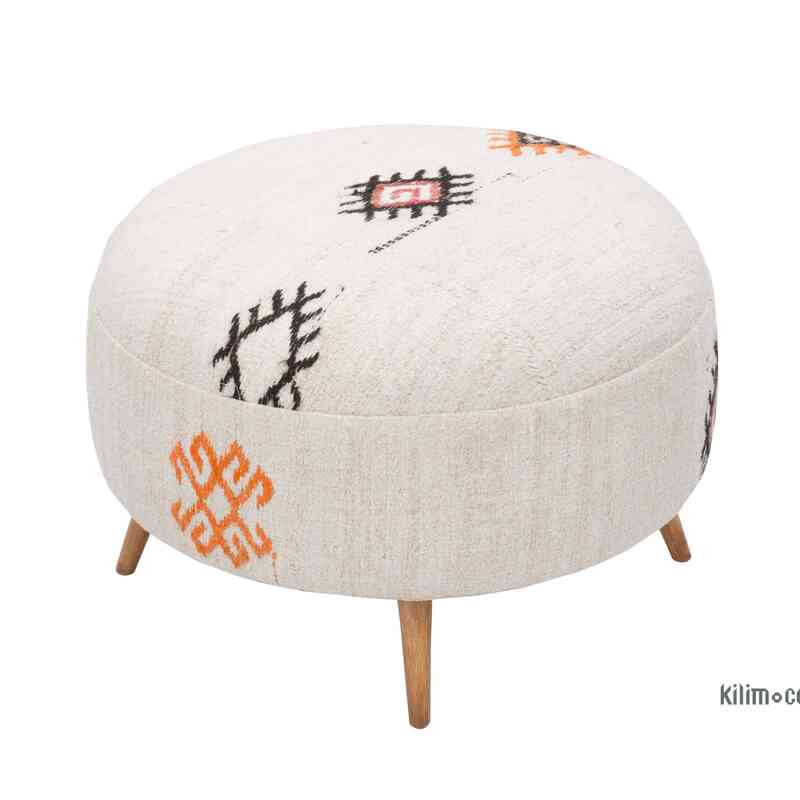 Vintage Hemp Kilim Upholstered Stool - K0057391