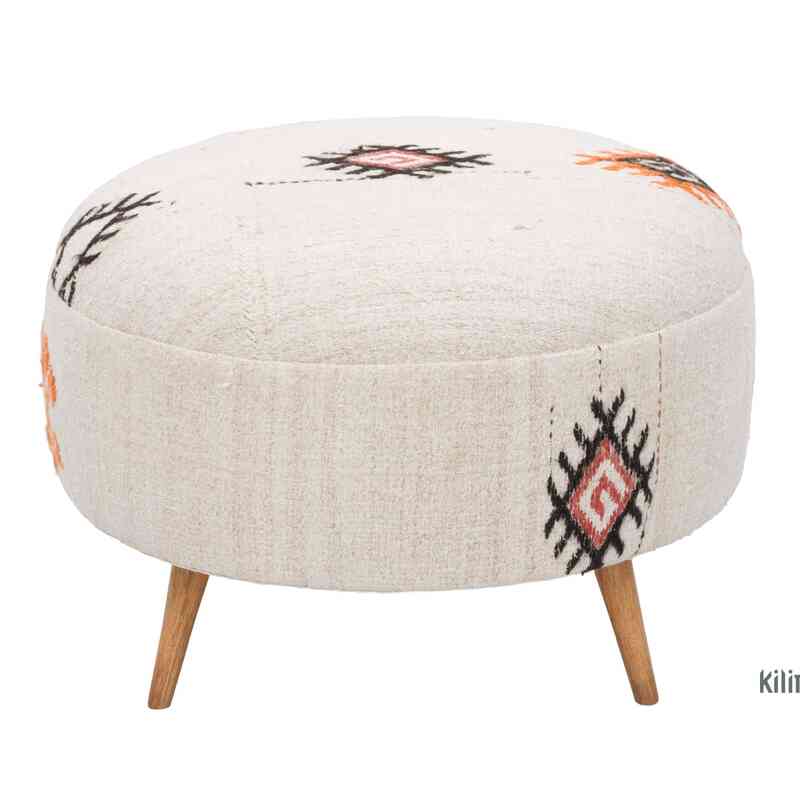 Vintage Hemp Kilim Upholstered Stool - K0057391