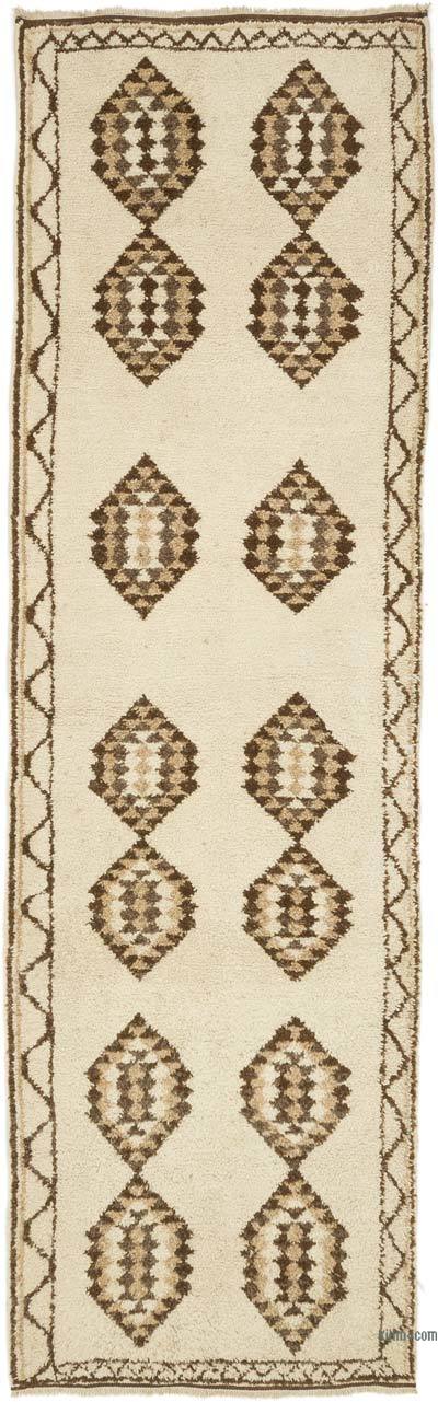 米色，棕色复古土耳其跑步地毯- 3英尺5英寸x 11英尺4英寸(41英寸)。x 136。)