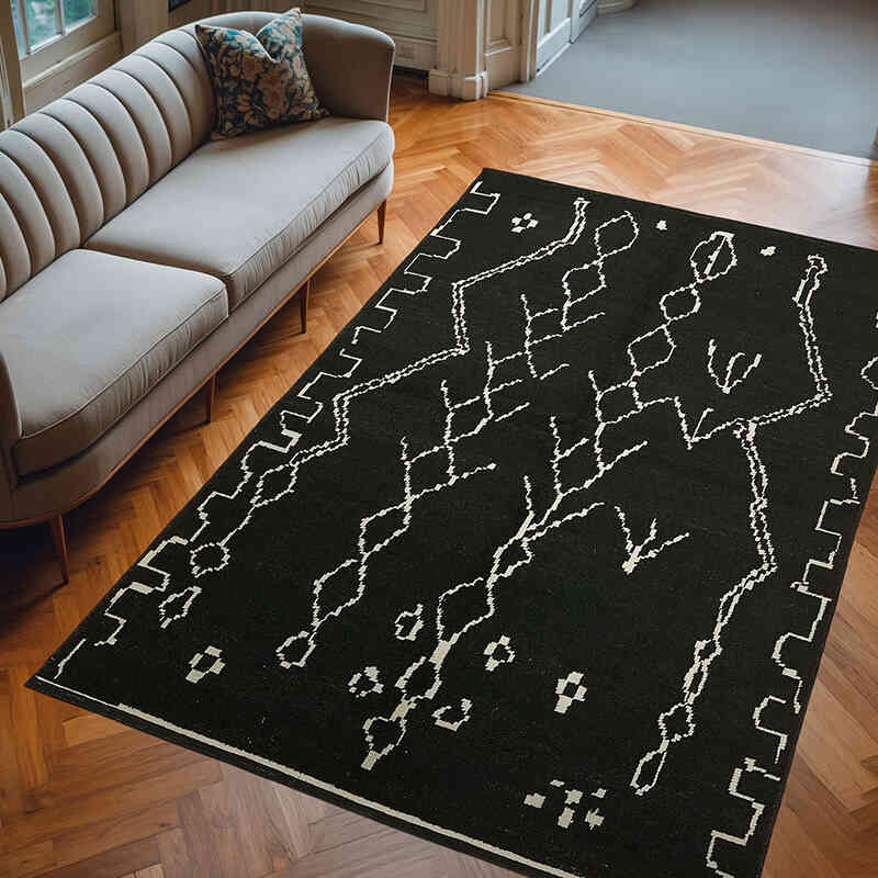 New Moroccan Style Hand-Knotted Tulu Rug - 6' 4" x 9' 4" (76" x 112") - K0057494