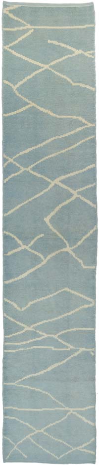Blue New Moroccan Style Hand-Knotted Tulu Runner - 2' 11" x 14' 4" (35" x 172")