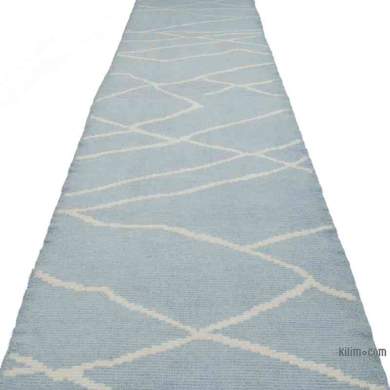 Açık Mavi Fas Stili Yeni Tülü Yolluk - 90 cm x 436 cm - K0057557