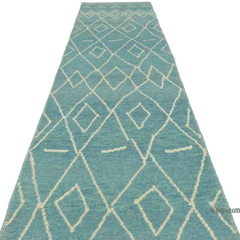Mavi-Yeşil Fas Stili Yeni Tülü Yolluk - 90 cm x 445 cm - K0057565