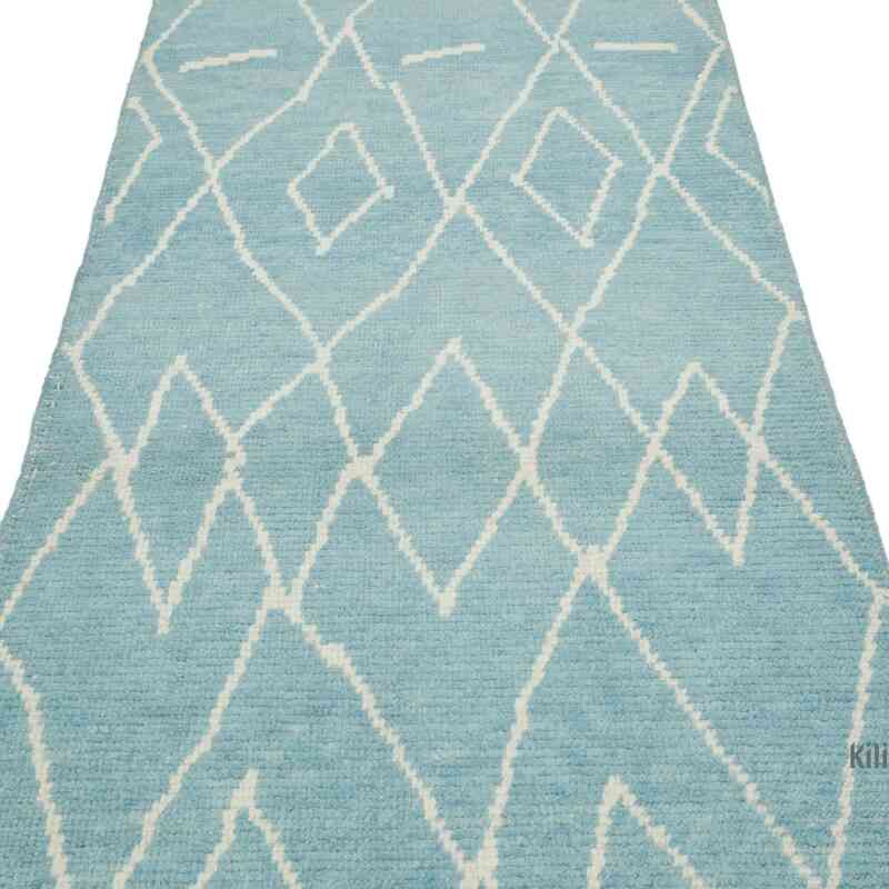 Aqua New Moroccan Style Hand-Knotted Runner - 2' 11" x 14' 7" (35 in. x 175 in.) - K0057565