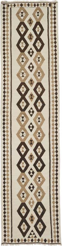 Beige, Brown Vintage Tribal Kilim Runner - 3' 1" x 11' 3" (37" x 135")