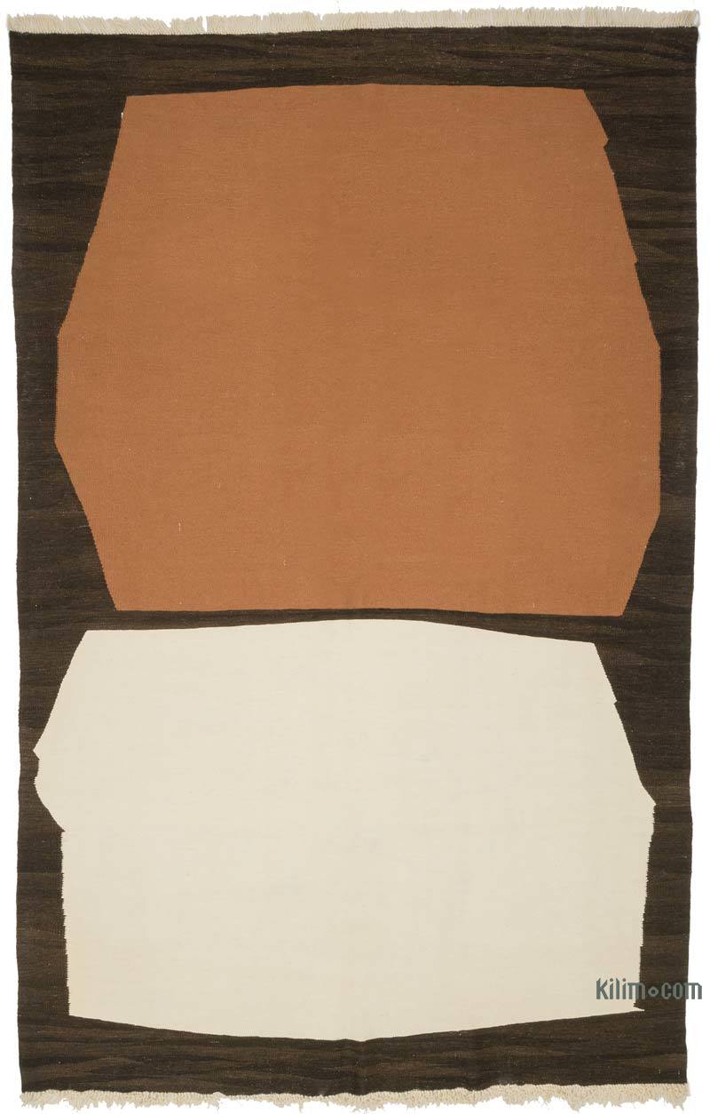 Brown, Beige New Handwoven Turkish Kilim Rug - 6' 8" x 10' 3" (80" x 123") - K0058123