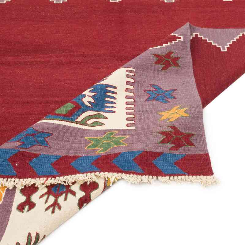 Red New Handwoven Turkish Kilim Rug - 5' 4" x 7'  (64 in. x 84 in.) - K0058124