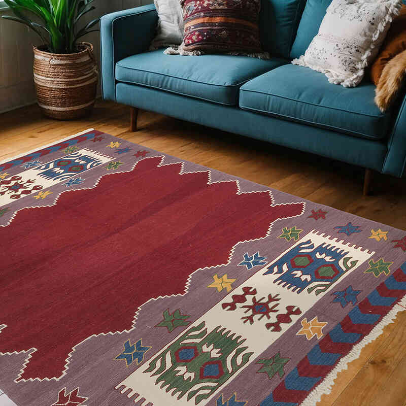 Red New Handwoven Turkish Kilim Rug - 5' 4" x 7'  (64" x 84") - K0058124