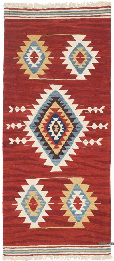 Red New Handwoven Turkish Kilim Runner - 3' 1" x 7' 3" (37 in. x 87 in.)
