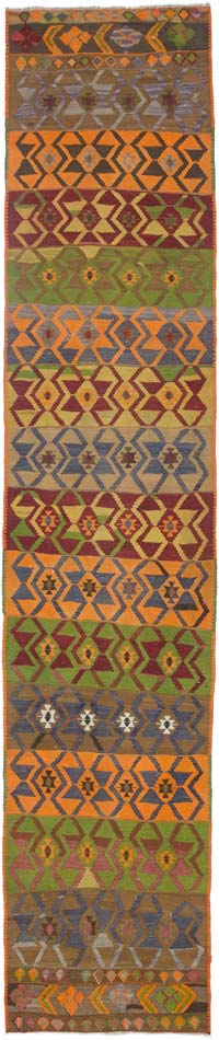 Multicolor Vintage Afyon Kilim Runner - 2' 9" x 13' 4" (33" x 160")