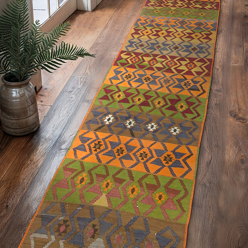 Multicolor Corredor Vintage Afyon Kilim - 84 cm x 407 cm - K0058132