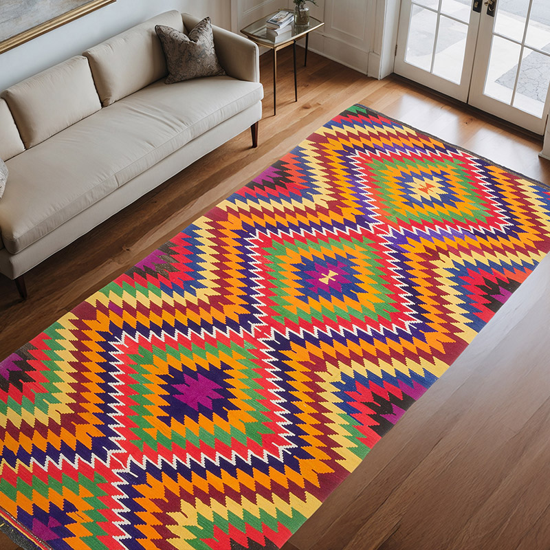 Multicolor Corredor Vintage Manisa Kilim - 174 cm x 337 cm - K0058133