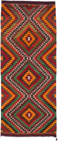 Multicolor Vintage Manisa Kilim Runner - 5' 7" x 13' 3" (67" x 159")