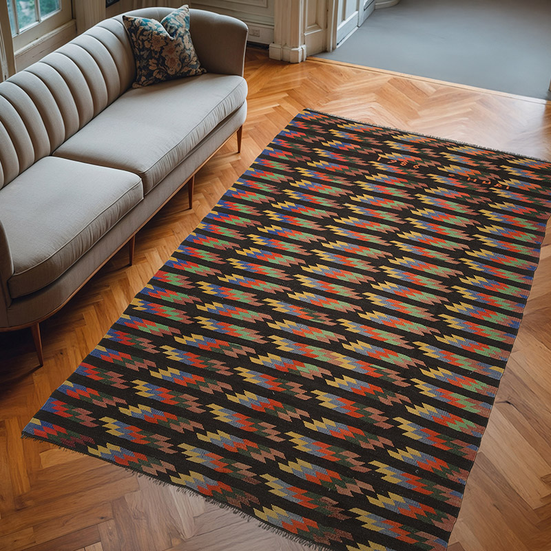 Multicolor Vintage Afyon Kilim Rug - 6' 7" x 10' 4" (79" x 124") - K0058138