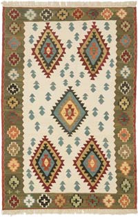 Beige, Green New Handwoven Turkish Kilim Rug - 4' 2" x 6' 3" (50" x 75")