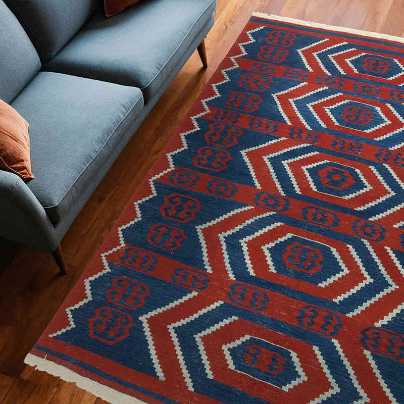 Lacivert, Kırmızı Yeni Kök Boya El Dokuma Kilim - 185 cm x 250 cm - K0058150