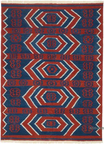Blue, Red New Handwoven Turkish Kilim Rug - 6' 1" x 8' 2" (73 in. x 98 in.)