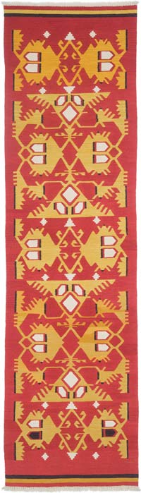 Red, Yellow New Handwoven Turkish Kilim Runner - 2' 9" x 9' 9" (33" x 117")