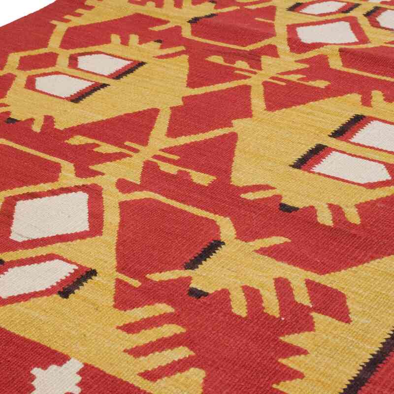 Kırmızı, Sarı Yeni Kök Boya El Dokuma Yolluk Kilim - 85 cm x 298 cm - K0058154