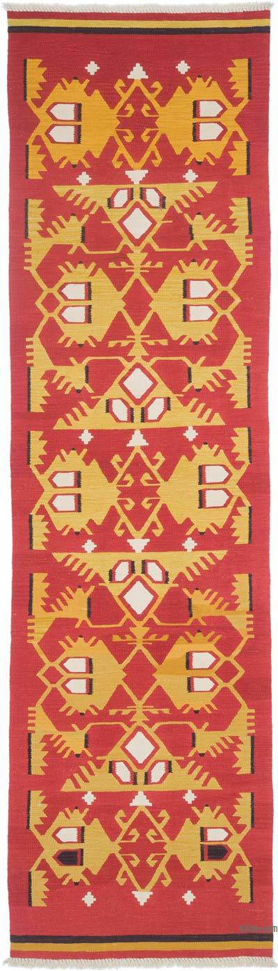 Red, Yellow New Handwoven Turkish Kilim Runner - 2' 9" x 9' 9" (33 in. x 117 in.)