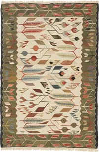 Beige, Green New Handwoven Turkish Kilim Rug - 4'  x 5' 10" (48" x 70")