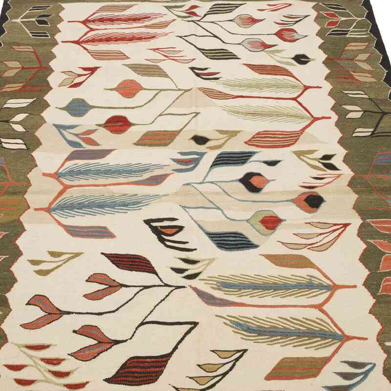 Beige, Verde Nueva Alfombra Turca Kilim - 122 cm x 178 cm - K0058155
