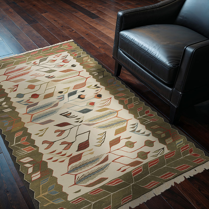 Beige, Green New Handwoven Turkish Kilim Rug - 4'  x 5' 10" (48" x 70") - K0058155