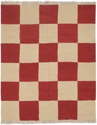 Bej, Kırmızı Yeni Kök Boya El Dokuma Kilim - 154 cm x 187 cm