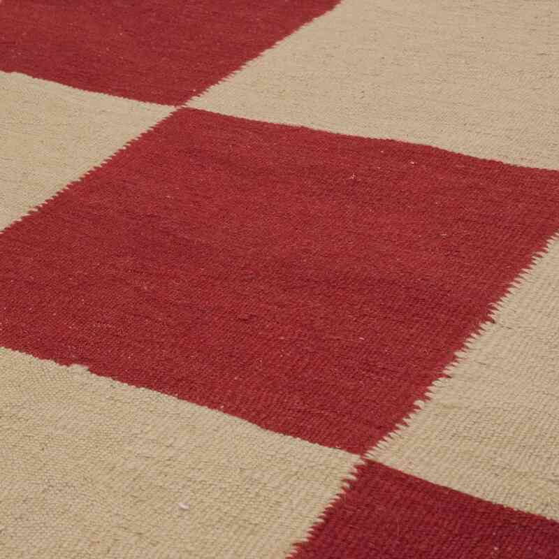 Beige, Rojo Nueva Alfombra Turca Kilim - 154 cm x 187 cm - K0058156