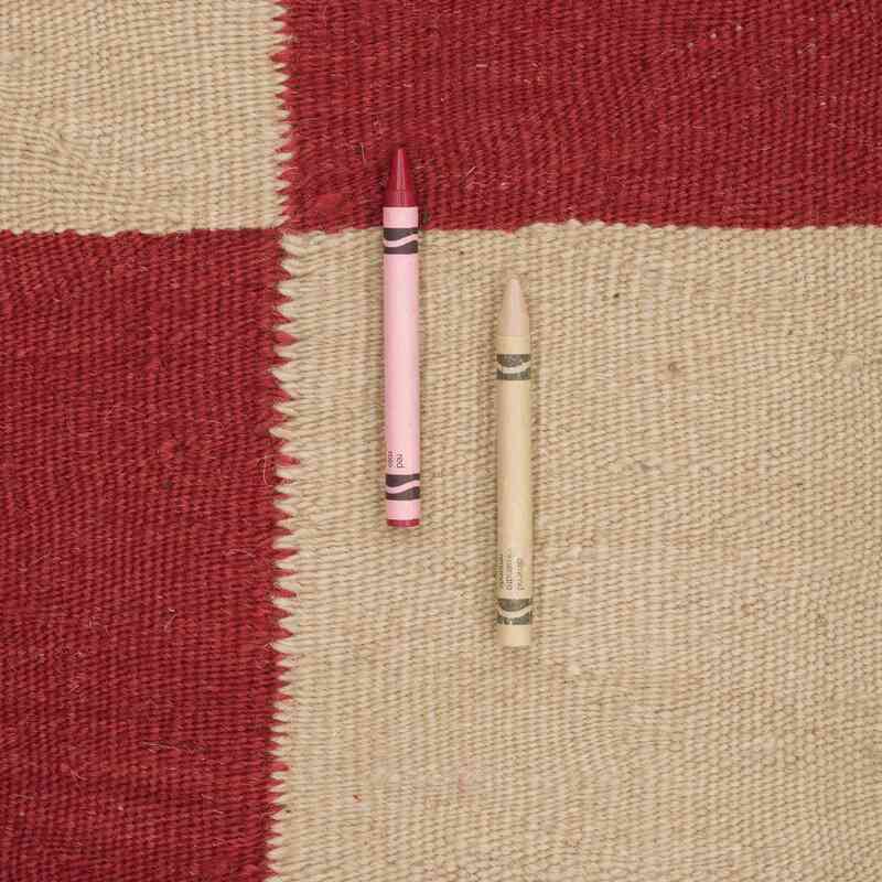 Beige, Rojo Nueva Alfombra Turca Kilim - 154 cm x 187 cm - K0058156