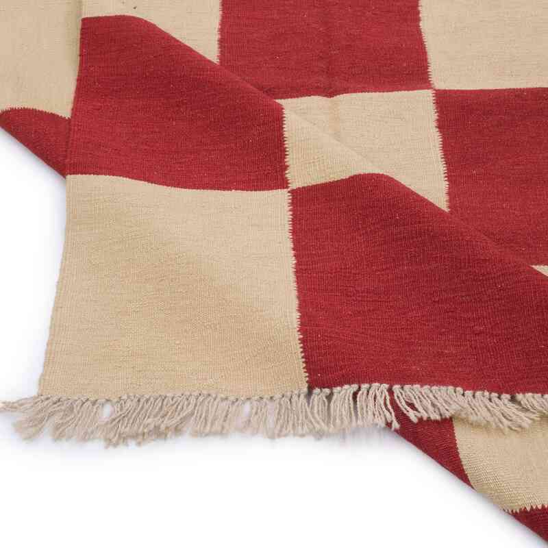 Beige, Rojo Nueva Alfombra Turca Kilim - 154 cm x 187 cm - K0058156