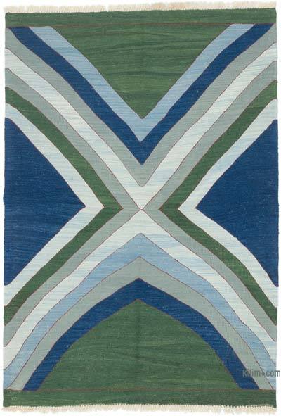 Green, Blue New Handwoven Turkish Kilim Rug - 4' 3" x 6' 1" (51 in. x 73 in.)