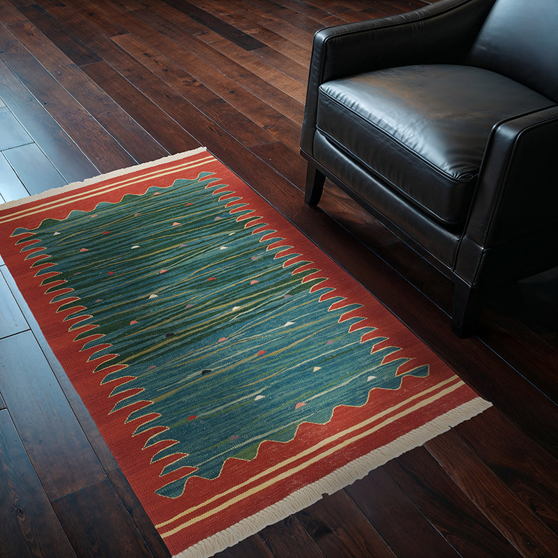 Green New Handwoven Turkish Kilim Rug - 3'  x 4' 7" (36" x 55") - K0058176