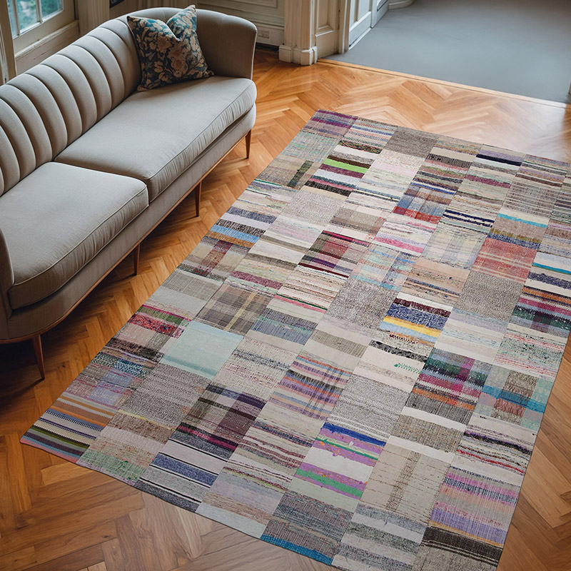Multicolor Alfombra Kilim De Retazos - 202 cm x 300 cm - K0058186