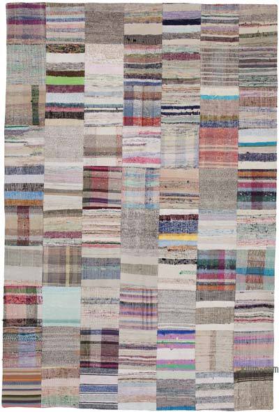 Bej, Çok Renkli Anadolu Çaput Patchwork Kilim - 202 cm x 300 cm