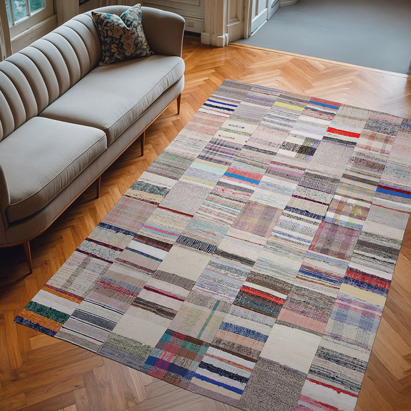Multicolor Alfombra Kilim De Retazos - 200 cm x 303 cm - K0058211
