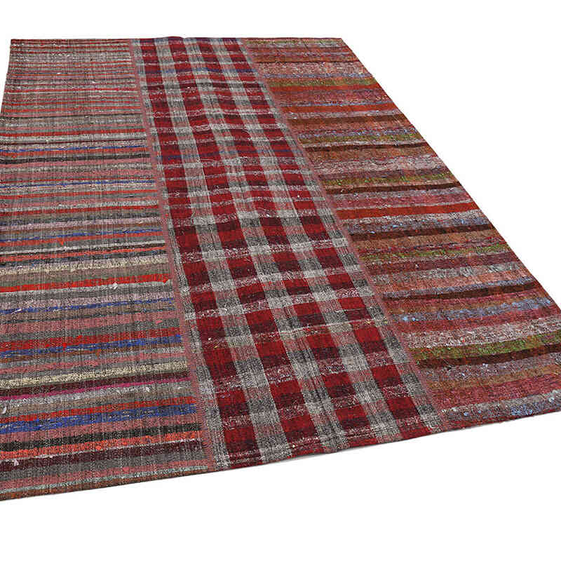 Kırmızı Anadolu Çaput Patchwork Kilim - 203 cm x 291 cm - K0058215
