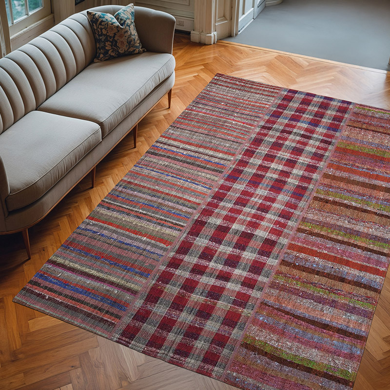 Kırmızı Anadolu Çaput Patchwork Kilim - 203 cm x 291 cm - K0058215