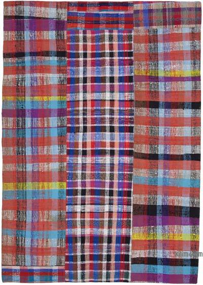 Çok Renkli, Kırmızı Anadolu Çaput Patchwork Kilim - 205 cm x 295 cm