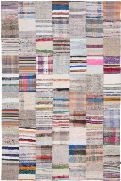 Bej, Çok Renkli Anadolu Çaput Patchwork Kilim - 200 cm x 302 cm
