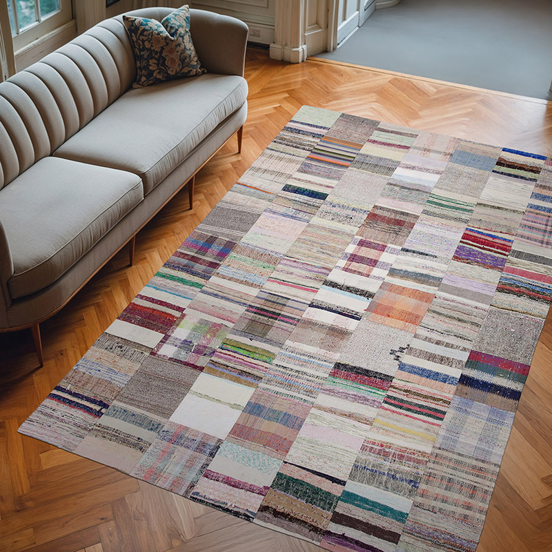 Multicolor Alfombra Kilim De Retazos - 200 cm x 302 cm - K0058234