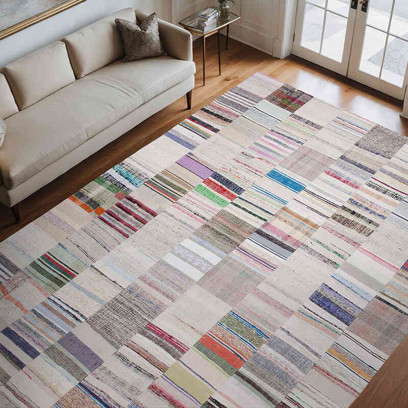 Çok Renkli Anadolu Çaput Patchwork Kilim - 251 cm x 350 cm - K0058244