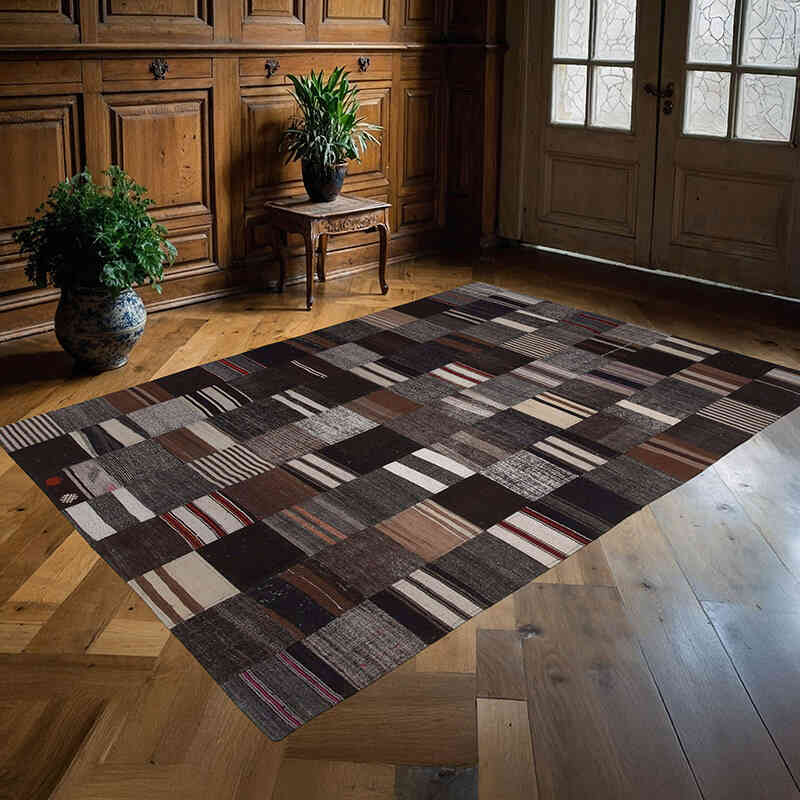 Kahverengi Anadolu Çaput Patchwork Kilim - 170 cm x 242 cm - K0058322
